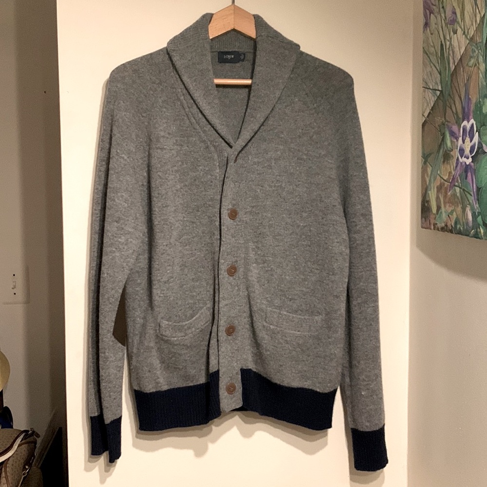 J. Crew button down sweater gray and navy size M